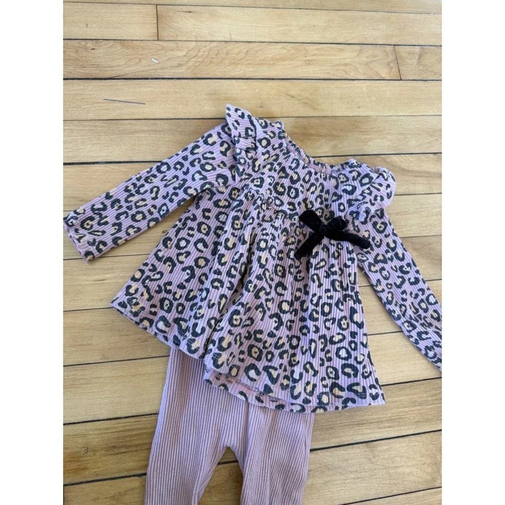 Mud Pie pink and black leopard print two‎ piece infant outfit